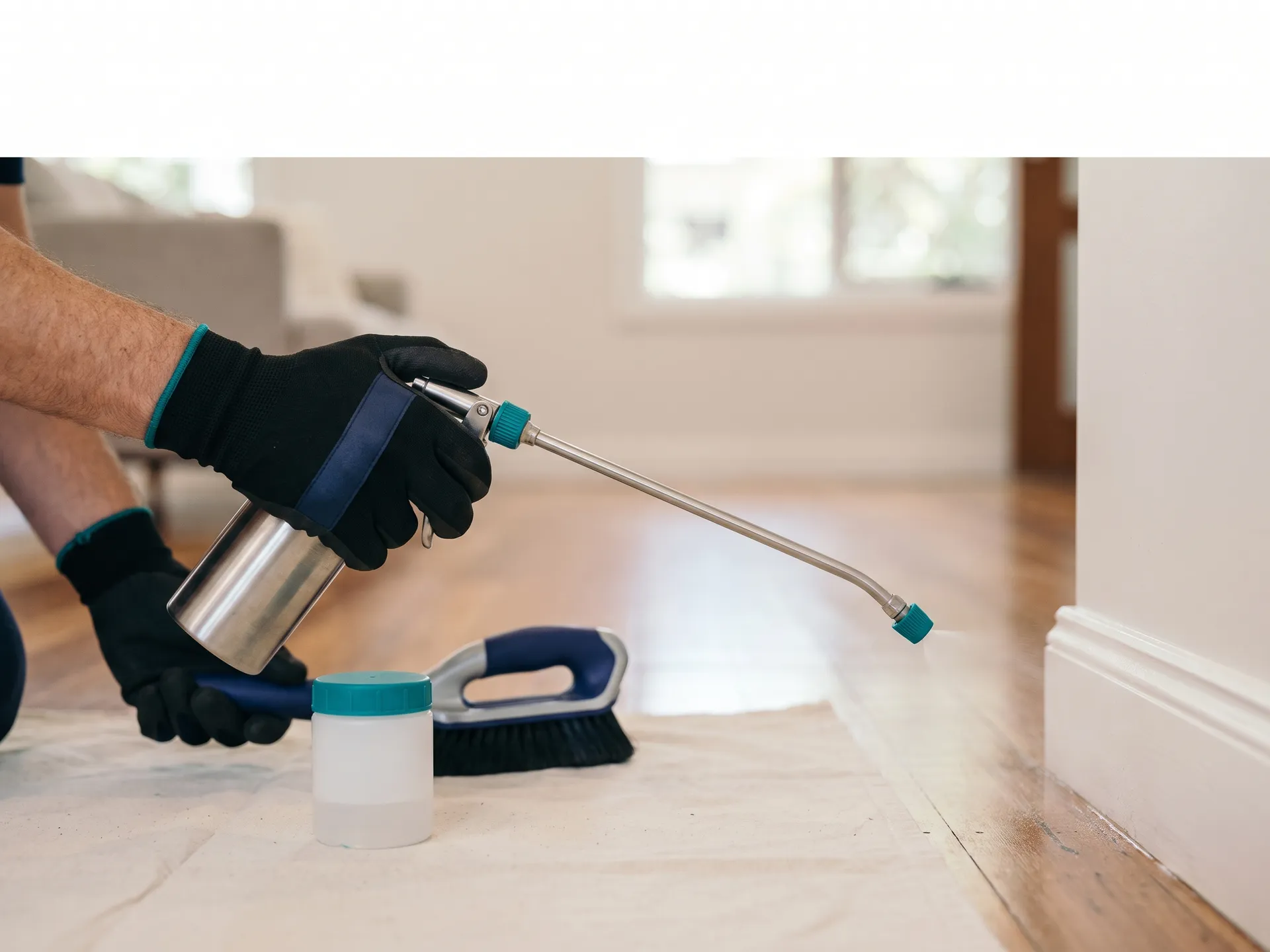 Close-up of end of lease pest control work in a residential setting in Brisbane