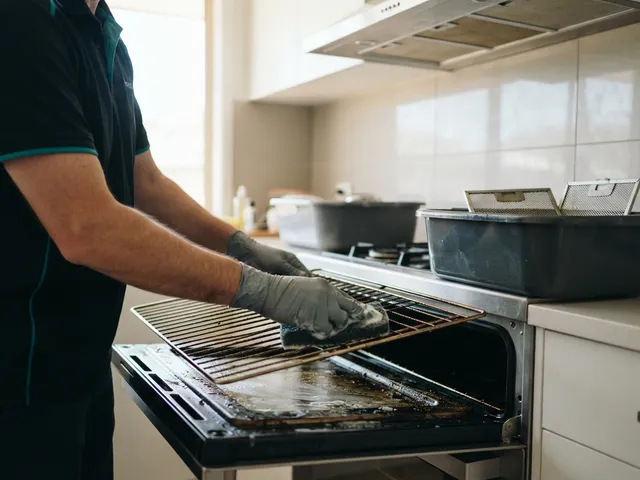 Close-up of oven & rangehood cleaning work in a residential setting in Brisbane