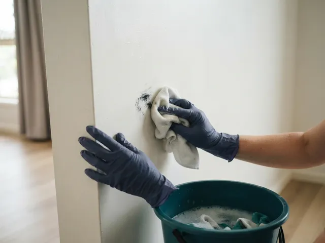 Close-up of wall washing & spot cleaning work in a residential setting in Brisbane